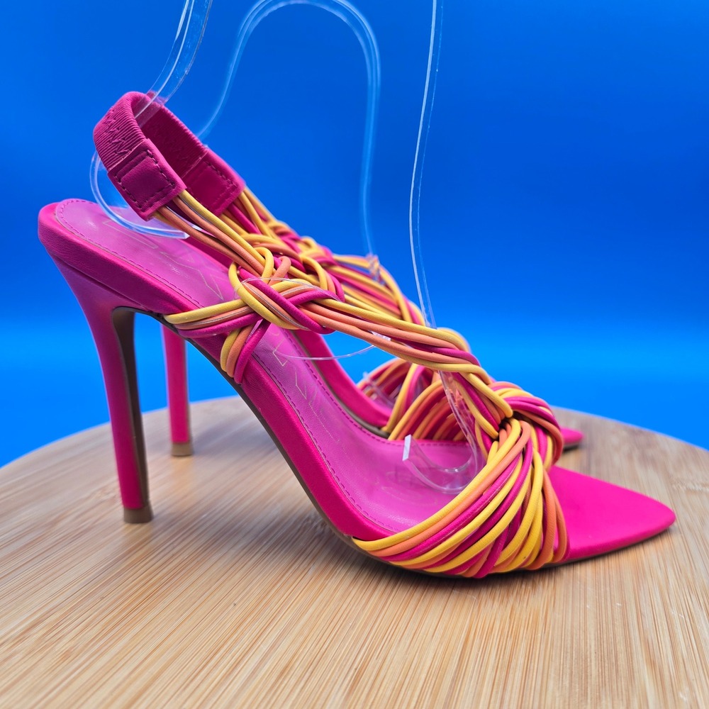 Express Womens Multi Color Strappy Stiletto Heels Size 7 Pointed Toe Slingback